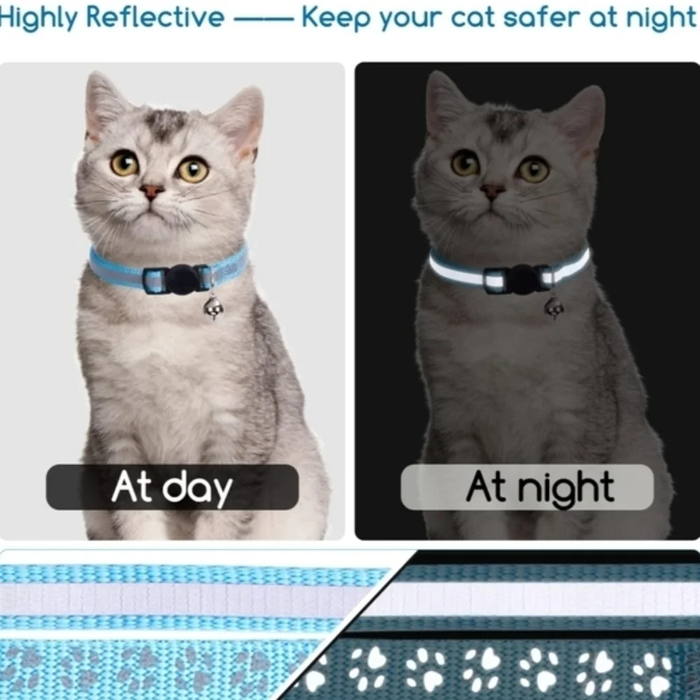 Reflective Adjustable Breakaway Cat Collar‎ Nylon Strip Sky Blue